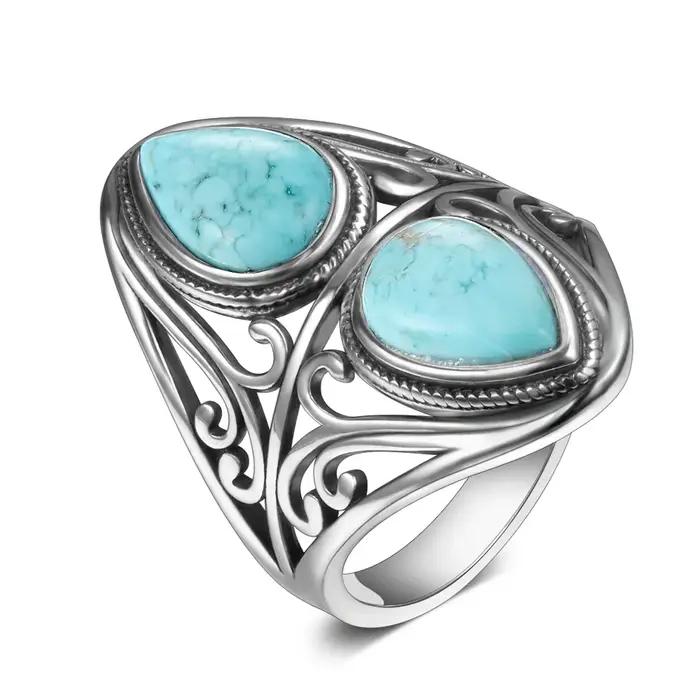Bagues Vintage Turquoise naturelle pour femmes et hommes