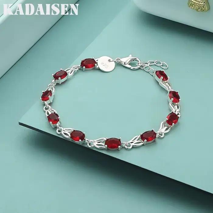 Bracelet de luxe en argent Sterling 925 avec cristaux rouges pour femmes, bijoux nobles de marques à