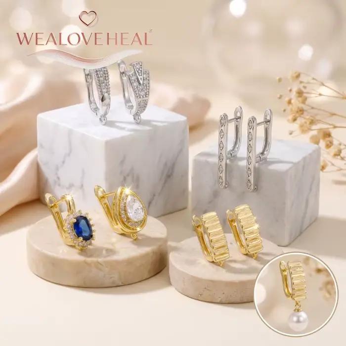 6 Styles de Supports de Boucles d'Oreilles de Luxe à Leverback, en Laiton Plaqué Or 18K, avec Pavé de Zircon Cubique et Saphir Bleu en Forme de Goutte, pour la Fabrication de Bijoux DIY