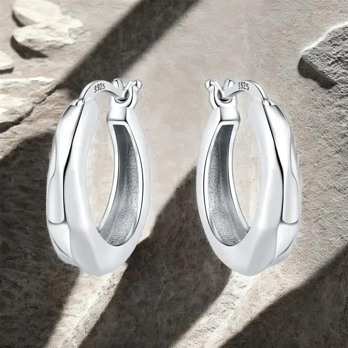 PANPOKI 100% 925 argent Sterling classique texture irrégulière brillant boucle d'oreille pour les femmes conception originale bijoux fins