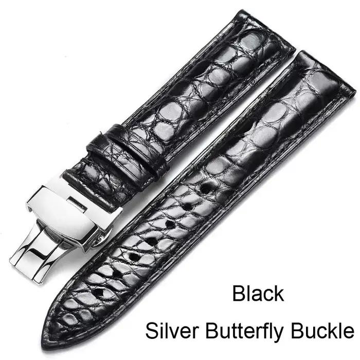 Bracelet de montre en cuir véritable de crocodile à grain rond, bracelet de montre en alligator, 12 13 14 15 16 17 18 19 20 21 22 23 24 mm