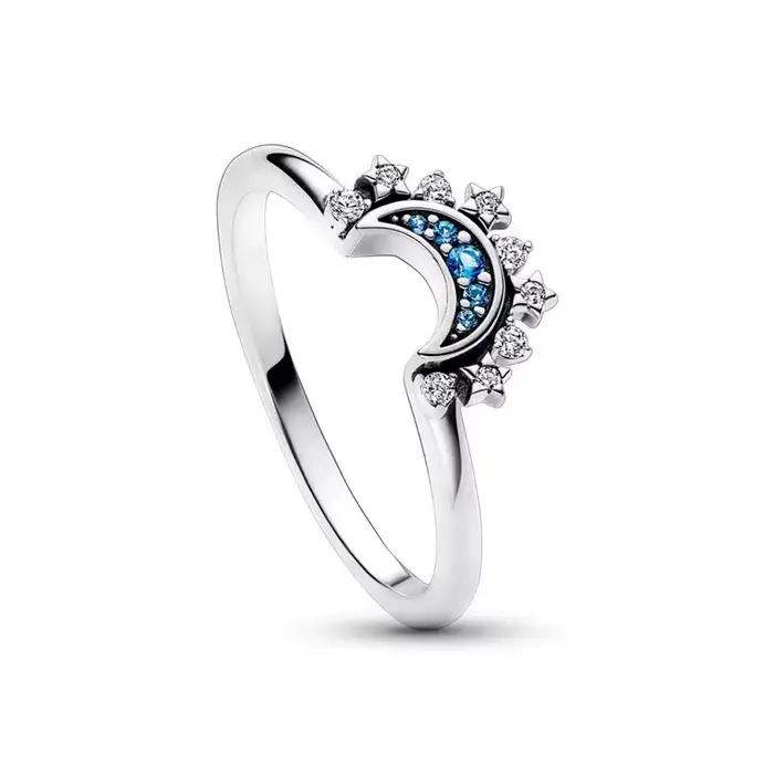 Bague Sun Star avec nœud en forme de flocon de neige scintillant, bijoux en argent pur S925 pour femmes, adaptés aux cadeaux de la Saint-Valentin