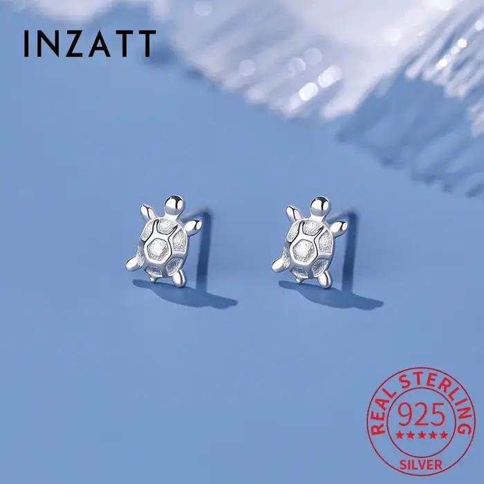 INZATT réel 925 en argent Sterling tortue Mini boucles d'oreilles pour les femmes mignon Animal bijoux fins accessoires minimalistes
