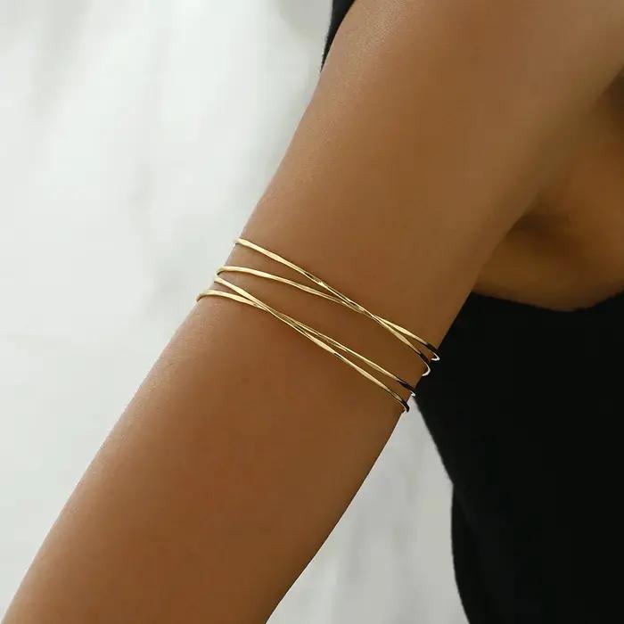 Bracelet manchette du haut du bras pour femmes, minimaliste plaqué or, brassard de fête, bijoux cade