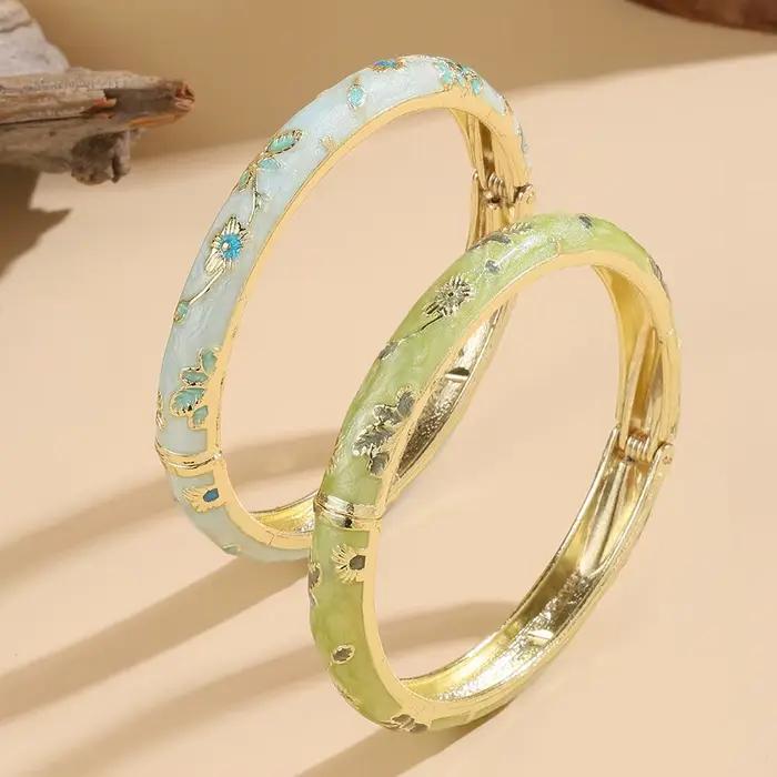 FTCY 2 pièces fleur Bracelet pour femmes Vintage bohème cloisonné