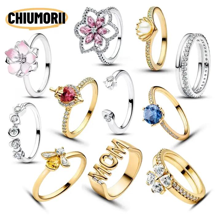Bague « Maman » en argent sterling S925 avec fleur et zircon