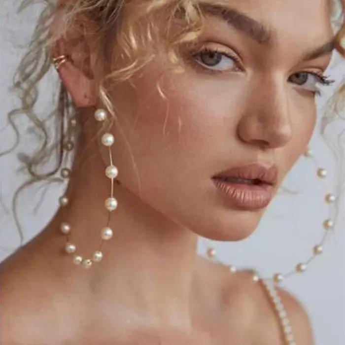 5 Style Imitation perle grandes boucles d'oreilles de luxe