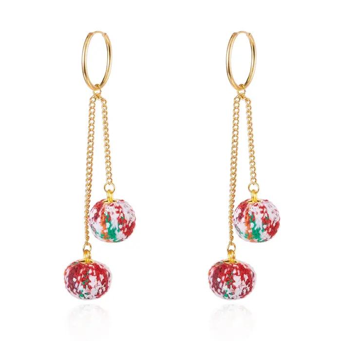 Boucles d'oreilles longues à pampilles en fausse fourrure pour femmes, boule de cheveux colorée créative suspendue, bijoux de Festival du nouvel an