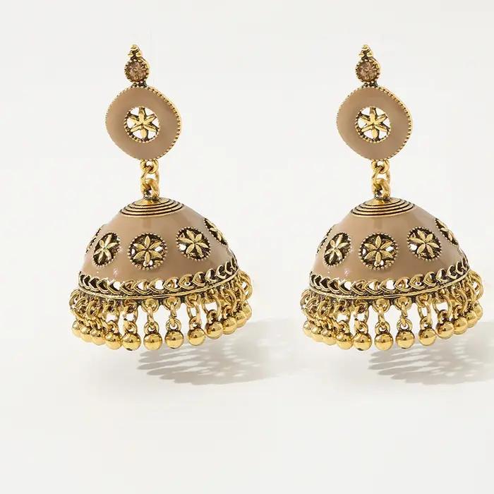 1 paire de boucles d'oreilles bohèmes à clochettes – Breloques de style antique avec accents en émail brillant