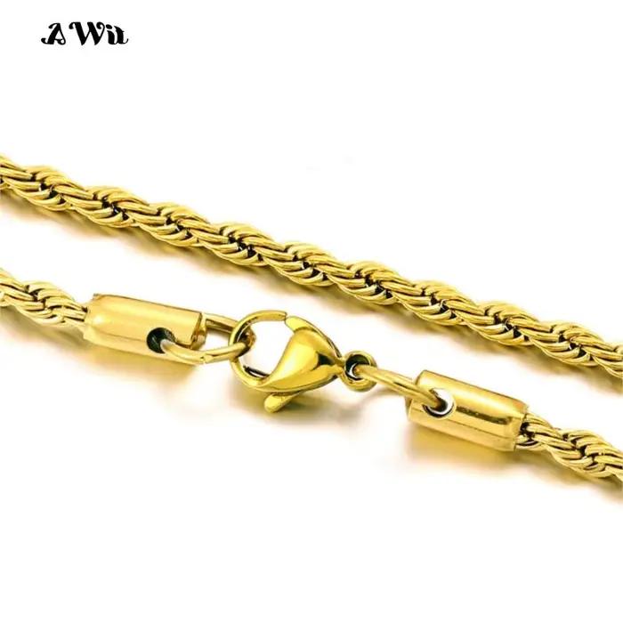 AWIT-Bracelet Chaîne Corde Torsadée pour Femme, Hip Hop, Punk, 4mm, Document localité, Acier Inoxydable, Collier Document localité, Bijoux Fantaisie