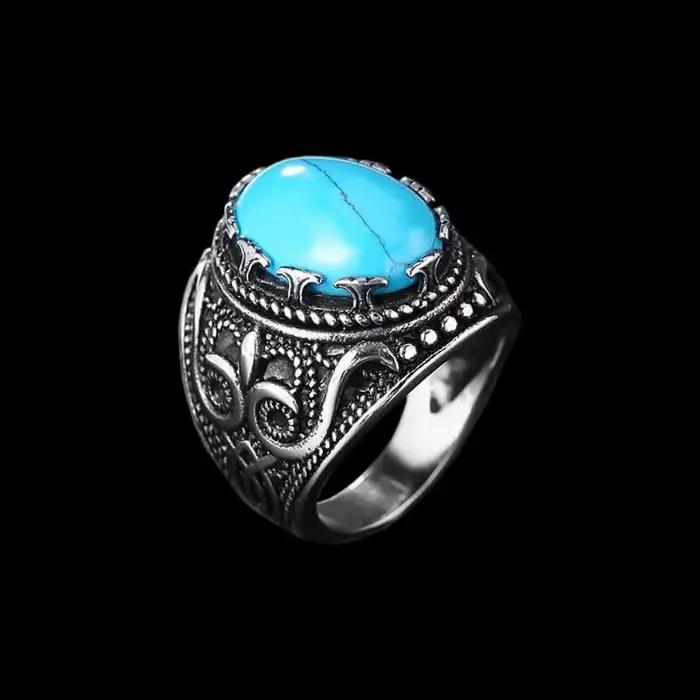 Bague œil en pierre verte en acier inoxydable 316L