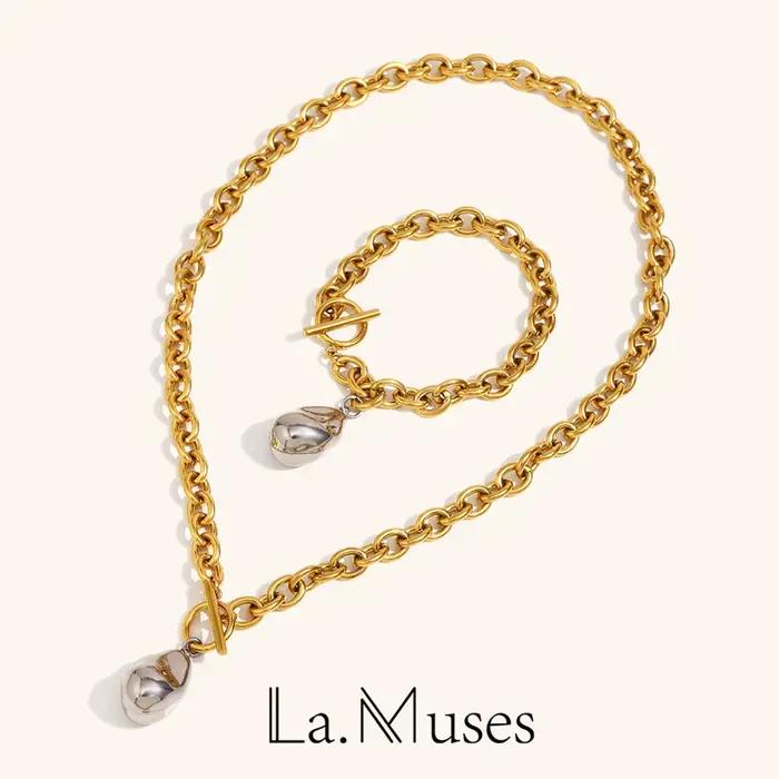 La. Muses – pendentif Baroque solide de couleur mixte, Bracelet en acier inoxydable pour femmes, collier plaqué PVD, bijoux à la mode, cadeau