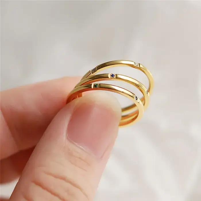 Bagues empilables en acier inoxydable plaqué or 18 carats pour femmes