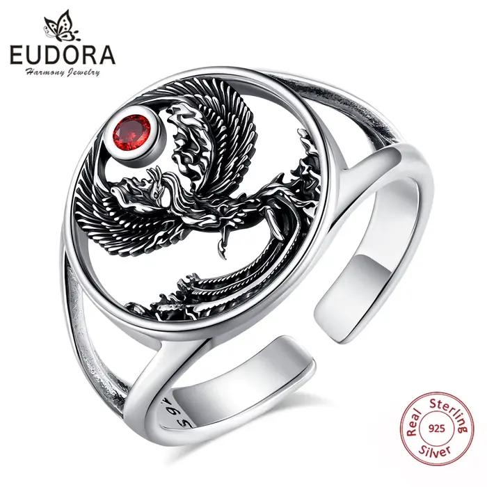 Eudora 925 bague réglable en argent Sterling Phoenix Vintage soleil