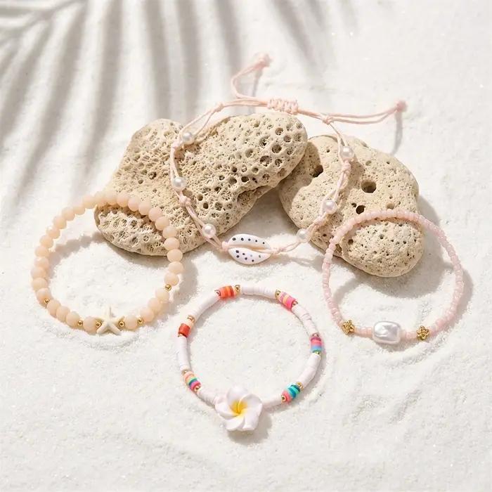 Ensemble de bracelets pour femmes avec perles Heishi en forme de fleur