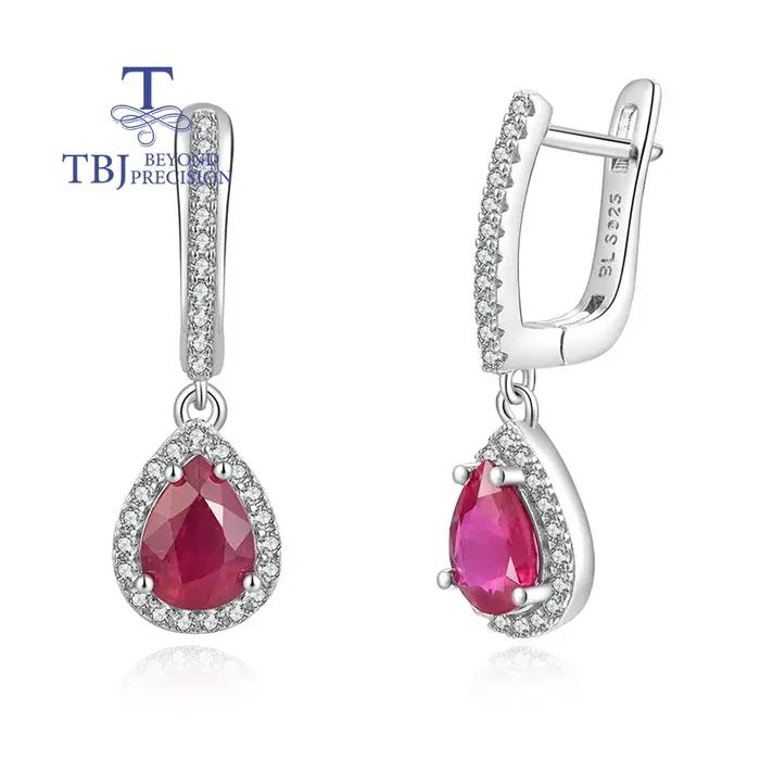 Boucles d'oreilles pendantes simples en forme de poire, avec rubis africain traité naturel, bijoux f