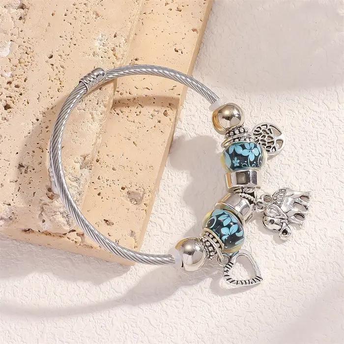 Bracelet arbre de vie Boho avec breloques éléphants pêches Talisman en alliage de zinc pour femmes bijoux minimalistes tracker d'humeur occasions spéciales