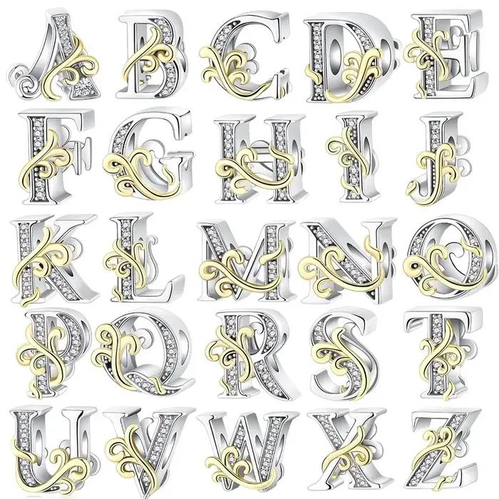 Pendentif rétro en argent 925 avec 26 lettres