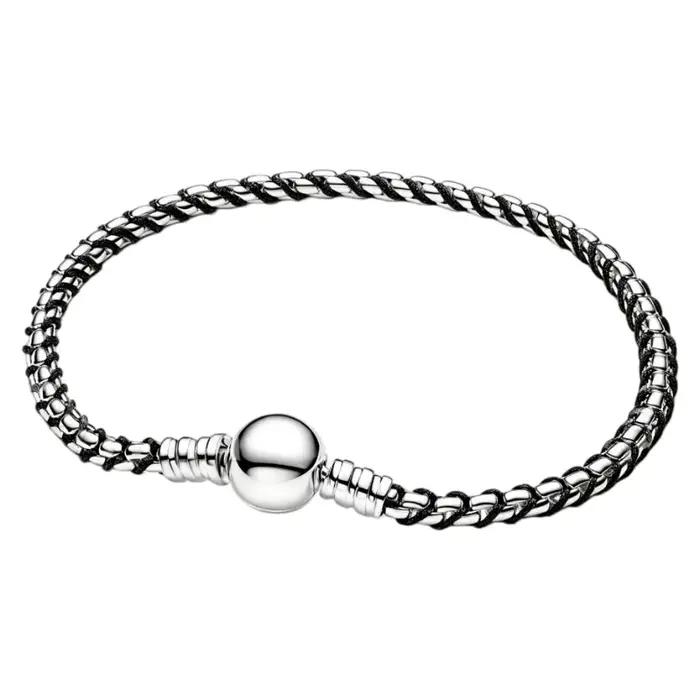 Bracelet en argent 925 en forme d'os de serpent, combiné avec des pendentifs tricotés DIY, orné de p