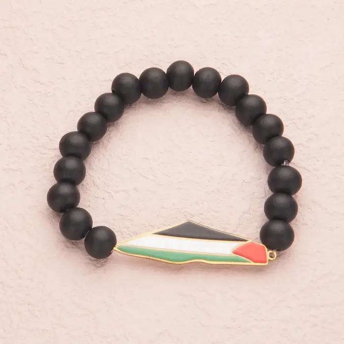 HNSP Palestine Bracelet de perles pour hommes chaîne à main en acier inoxydable