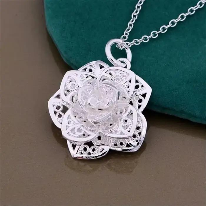 Collier en argent Sterling 925 pour femmes, bijoux de luxe, pendentif fleur, cadeaux de noël, marque de mode