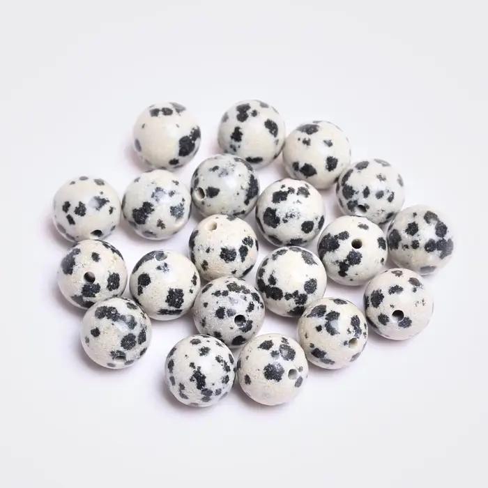 40-15 pièces/sac 4mm/6mm/8mm/10mm/12mm pierre naturelle ronde en vrac perle de jaspe dalmatien pour la fabrication de bijoux bracelet à bricoler soi-même