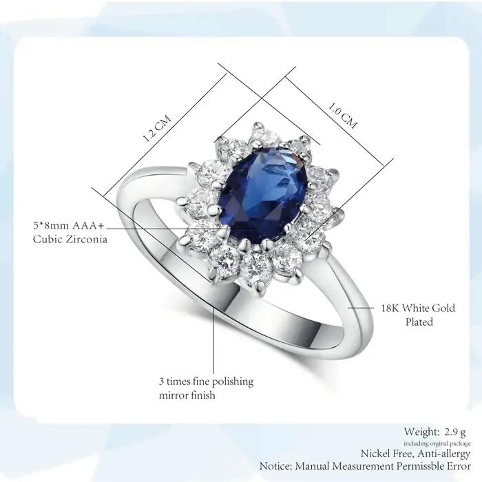 Bague de mariage classique en cristal rouge et bleu royal, élégante bague de fiançailles en zircone cubique pour femmes, idéale pour les mariages et les occasions spéciales