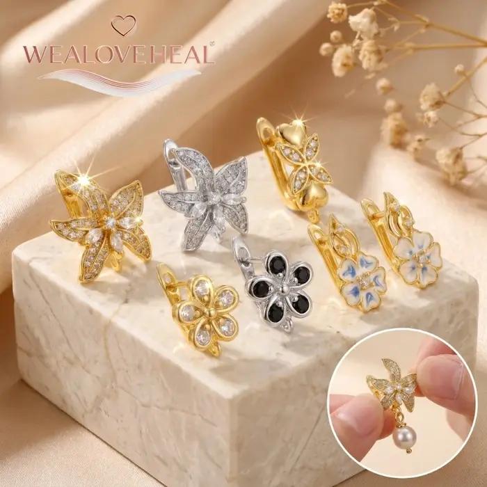 Crochets de boucles d'oreilles à levier en forme de fleur en laiton plaqué or 18 carats pour création de bijoux artisanaux DIY