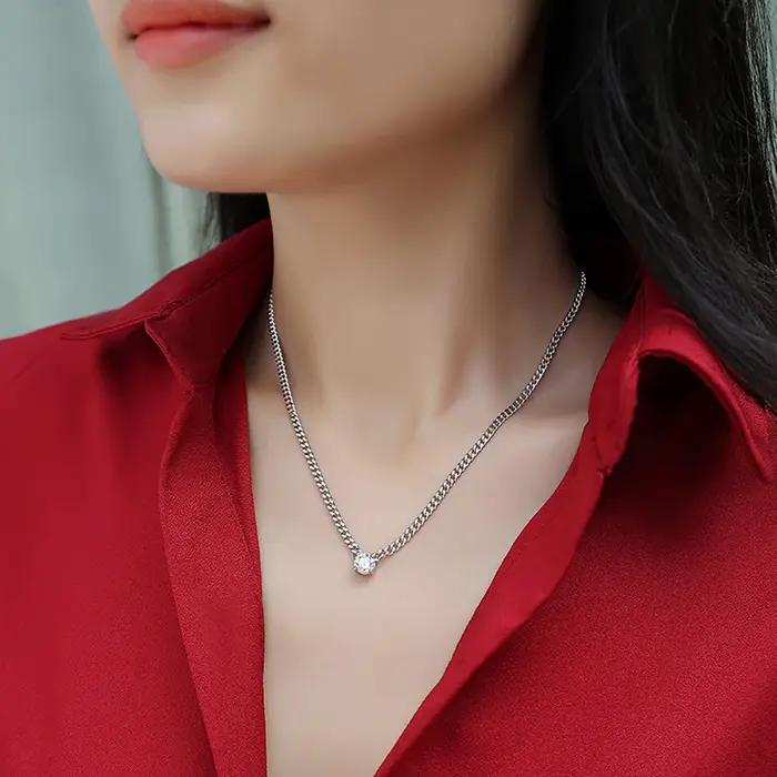 Serenity 1-3ct D Moissanite collier pour femmes homme cadeau S925 argent Sterling 3mm largeur chaîne cubaine pendentif