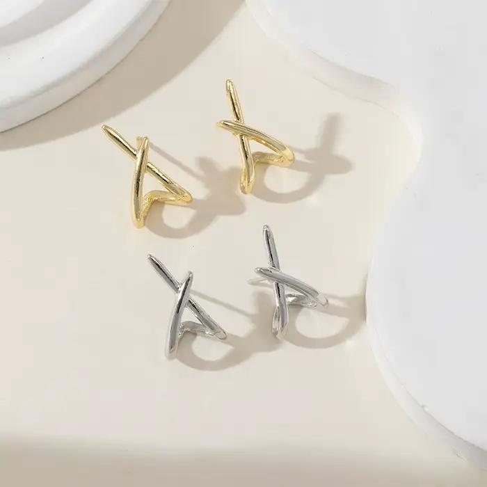 Boucles d'oreilles géométriques simples à intersection, élégantes, délicates et polyvalentes pour femmes et jeunes filles, idéales pour les fêtes, mariages, bijoux cadeaux