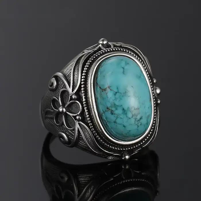 Bague vintage plaquée argent avec turquoise naturelle