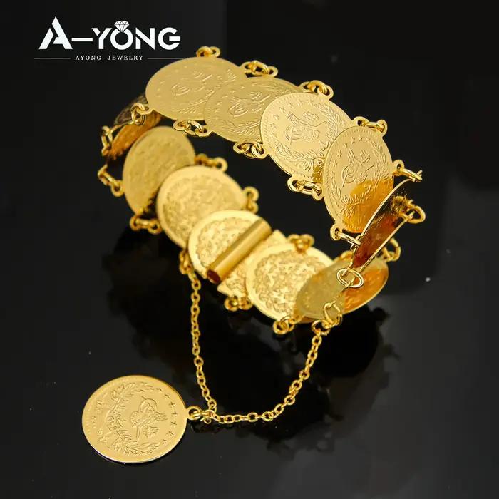 Bracelet de pièces de monnaie kurde plaqué or 21 carats