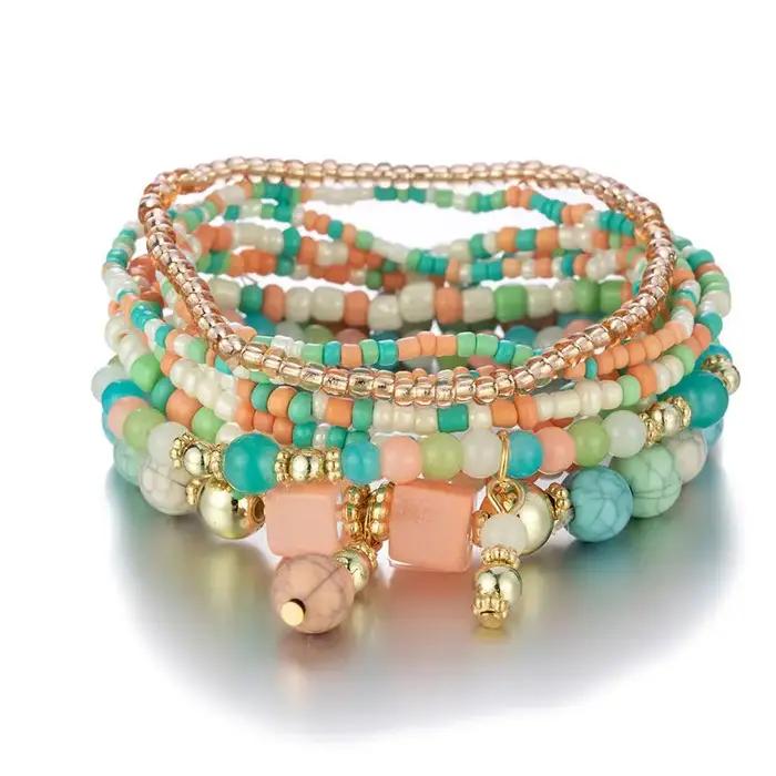 Ensemble de bracelets de perles de riz multicouches pour femmes