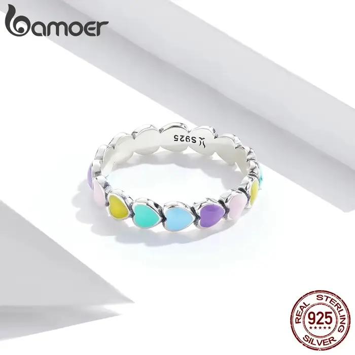 BAMOER – bague en argent Sterling 925 arc-en-ciel pour fille