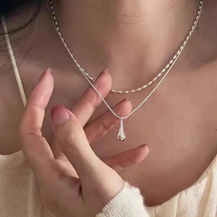 Collier avec pendentif goutte en argent Sterling 925 pour femmes