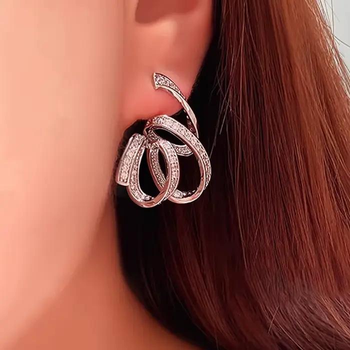 Boucles d'oreilles en forme de ruban pour femmes, bijoux de luxe en argent Sterling 925 et zircone brillant pour fête de cérémonie de fiançailles