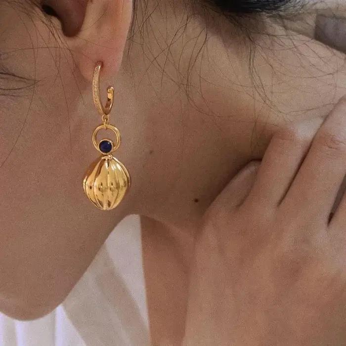 Boucles d'oreilles en lapis lazumovies artistiques rétro pour femmes