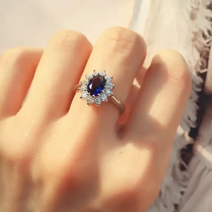 Bague CC&BYX en argent sterling sertie de zirconium bleu élégante pour occasions spéciales femmes alliances de mariage fiançailles mariage