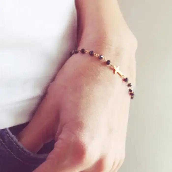 LUXUKISSKIDS chapelet jésus perles Bracelets multicolore en acier inoxydable croix chrétienne lien chaîne émail prière main bijoux cadeaux