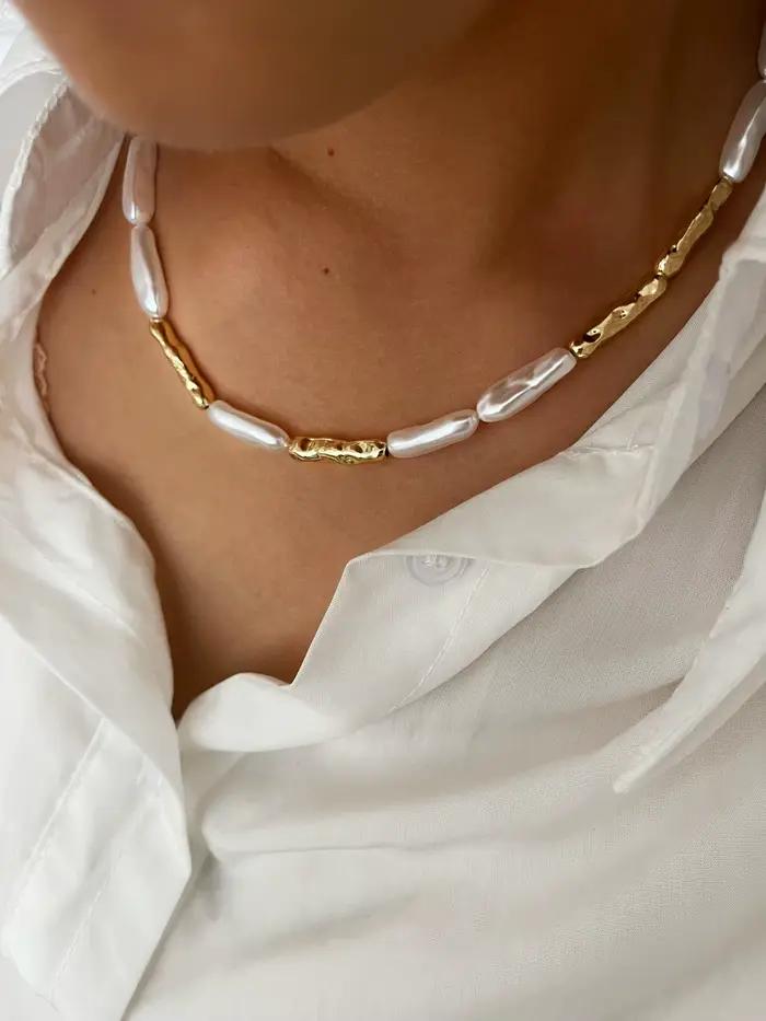 Peri'sbox Vintage mode irrégulière Imitation Baroque perle métal cuivre collier pour femmes Punk Hip-Hop déclaration bijoux cadeaux