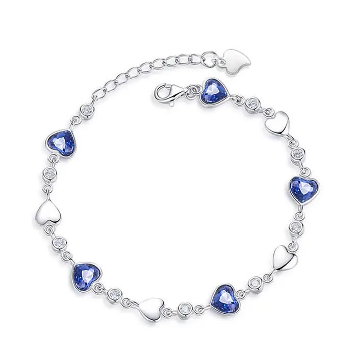 Bracelet en argent sterling 925 avec zircon bleu exquis