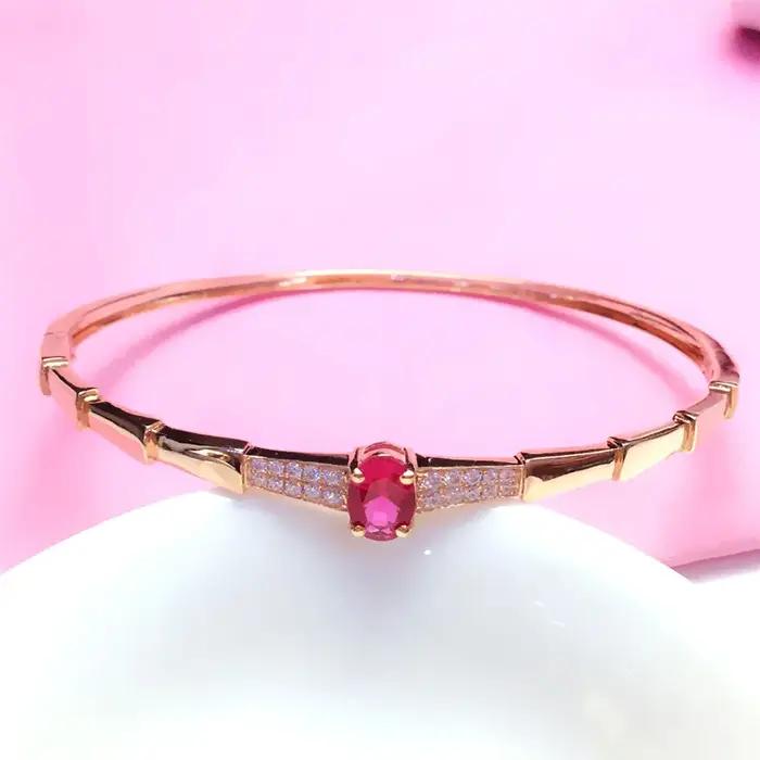 Bracelet rubis en cristal incrusté d'or rose 14 carats pour femme, plaqué or violet 585, breloque de