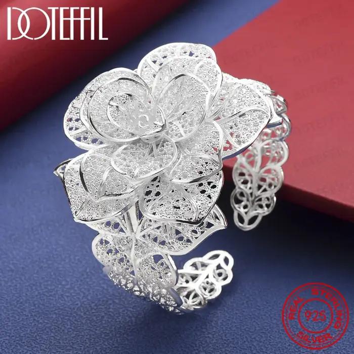 Bracelet à grande fleur en argent Sterling 925, pour femmes et hommes, fête de fiançailles, de maria