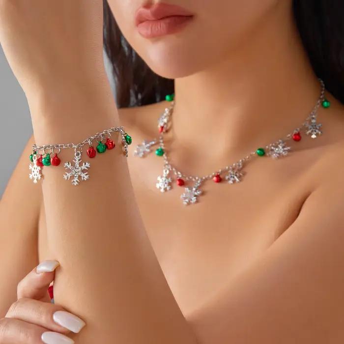 Bracelet pendentif cloche flocon de neige à paillettes de noël pour femmes occasions spéciales cadeau de fête de noël