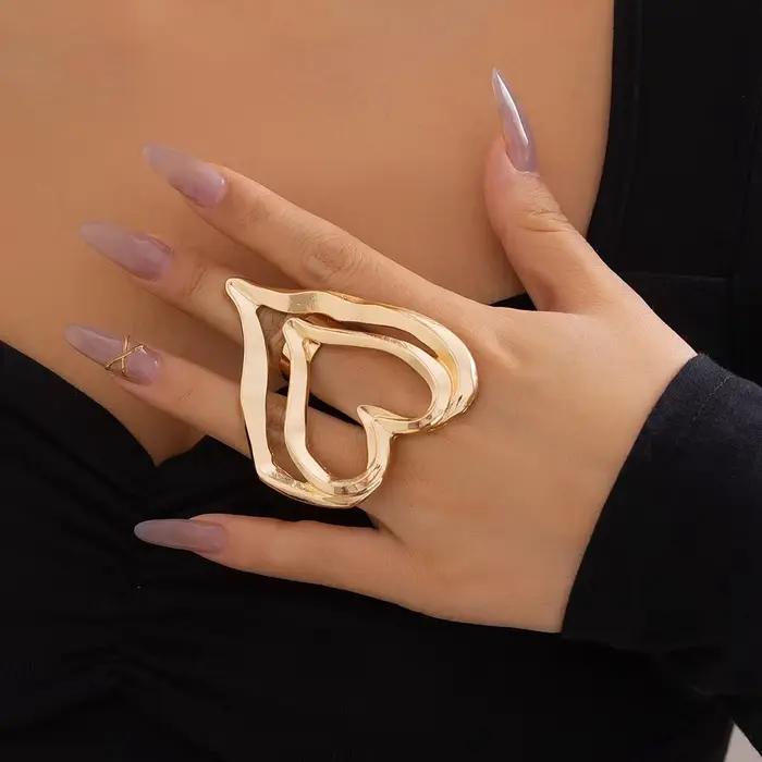 Bague pour femme, grande bague fantaisie en forme de cœur