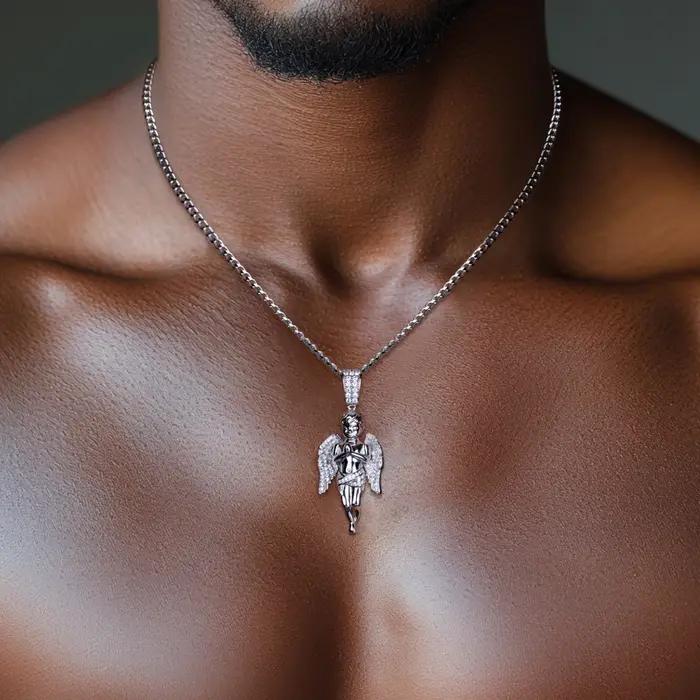 Moissanite glacé ange béni pendentif Bling Hip Hop collier 925 en argent Sterling hommes mode Punk Rock bijoux