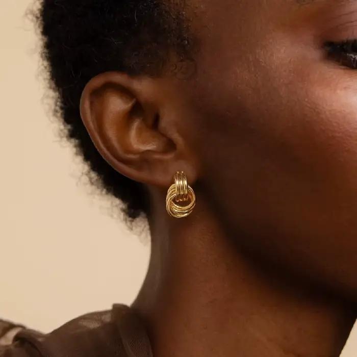 Uworld Mini boucles d'oreilles Double cerceau par Caitlyn minimaliste Multi noeud boucles d'oreilles classique couleur or bijoux cadeau parfait pour