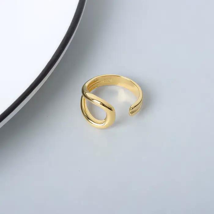 ANENJERY – bague géométrique pour femmes, anneau à ligne asymétrique lisse, Goden français, couleur argent, accessoires assortis