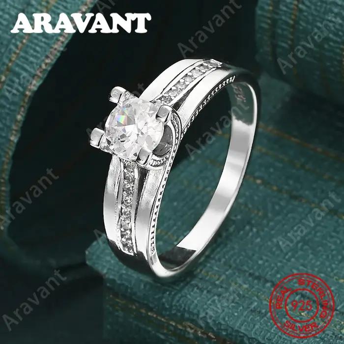 Bague en argent sterling 925 avec zircon rond (7-10 # ) - Une pièce de bijouterie unique et polyvalente pour femme