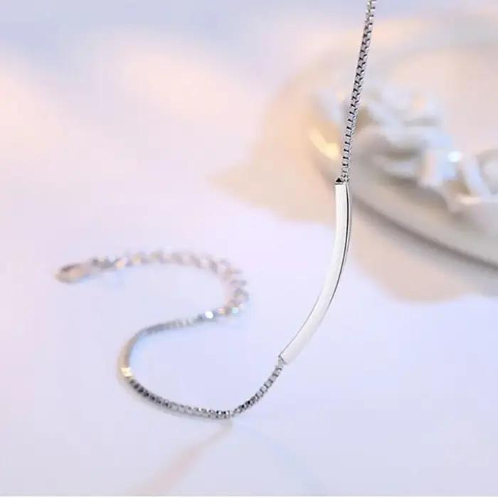ANENJERY Dainty 925 en argent Sterling Tube incurvé collier + Bracelet ensembles de bijoux pour les femmes soeur